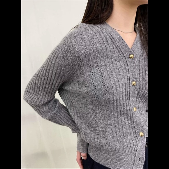Korea Woodsage Grey Merino Wool Cardigan Sweater - Picture 3 of 5